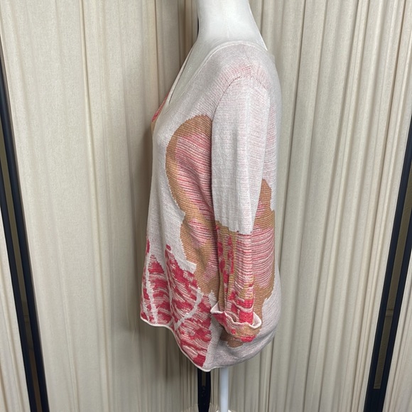 NIC+ZOE - CREAM BASE W/ CORAL & ORANGE FLOWERS VNECK SWEATER SIZE LARGE - Picture 8 of 15